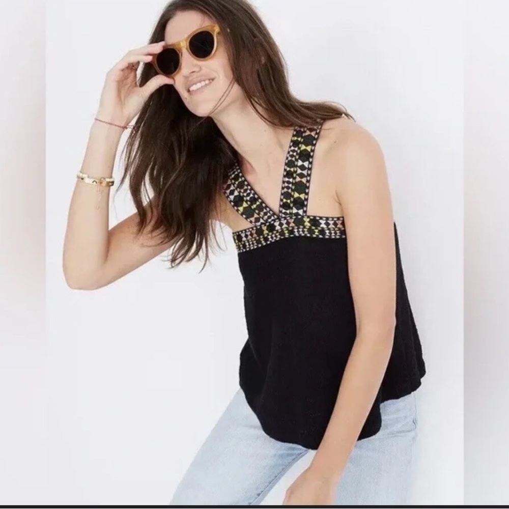 Madewell Black Tank Top with Multicolor Straps